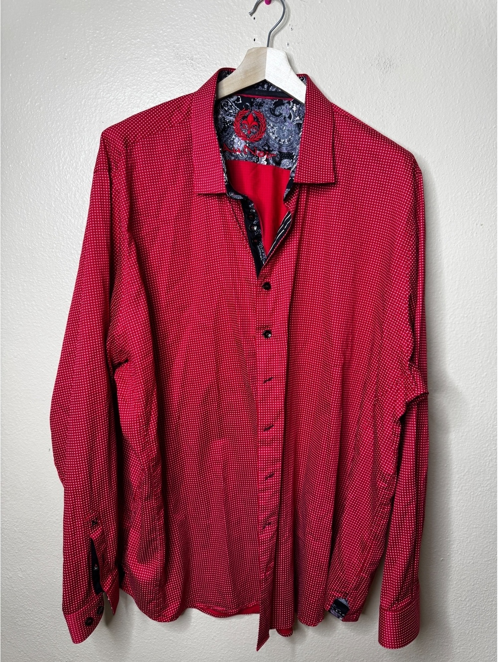Au Noir Mens 3XL Red Geometric Long Sleeve Button Up Shirt Paisley Contrast
